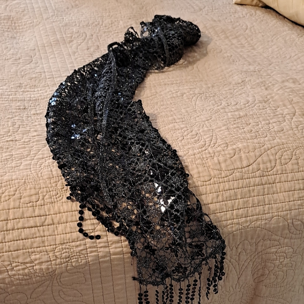 Black And Silver Sequin Scarf